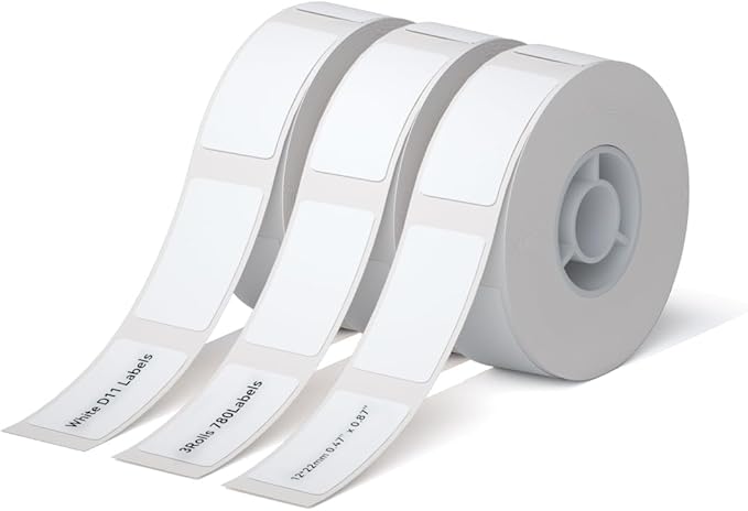 NIIMBOT D11 Label Maker Tape Adhesive White Label Paper 0.47" X 0.87" (12 X 22mm) 260 Labels/Roll, Compatible for NIIMBOT D11 D110 Label Printer, Thermal Paper Black on White, 3-Roll