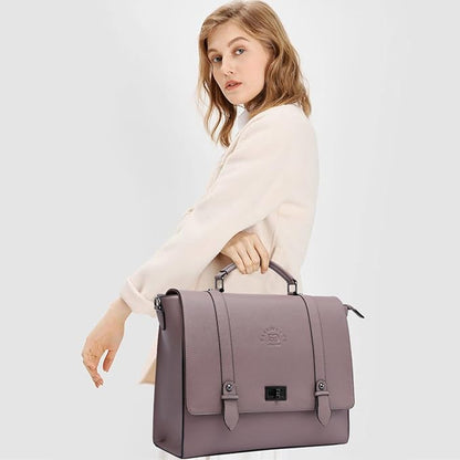 EaseGave Women's 15.6 Inch Laptop Briefcase, Vintage Purple Saffiano Eco-Leather, 4 Large Compartments, 2 Slip Pockets, 1 Zip-Fastening Pocket