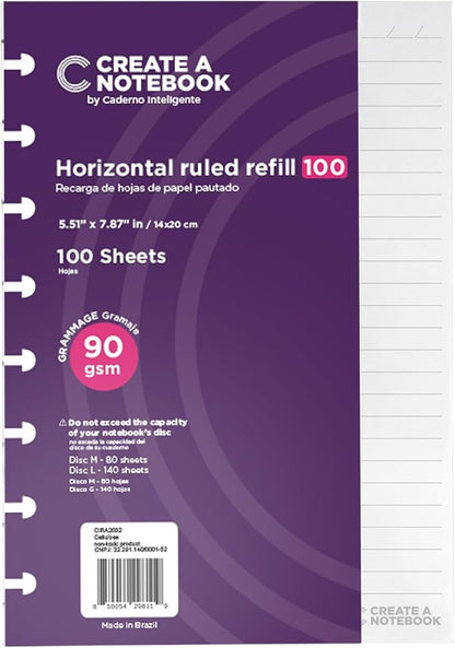 Discbound Notebook Rulled Refills Paper - 5.51" x 7.87" Paper for Custom Discbound Notebook, Planner or Daily Use – 90 GSM Custom Note-Taking System Discbound Inserts – 100 Sheets