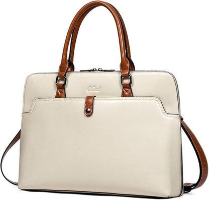 CLUCI Leather Briefcase for Women 15.6 Inch Laptop Business Vintage Slim Ladies Shoulder Bag