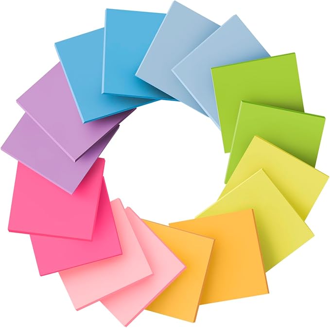 (16 Pack) Sticky Notes 3x3, Self-Stick Pads Bright Colors Sticky Note, Recyclable, Easy to Post for Home, Office, Notebook