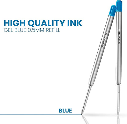 BASTION® Premium Pen Refill, Deeply Pigmented Ink for All Bastion Bolt Action Luxury Pens, Standard Ink Refill with 0.55mm Fine Tip - Blue Gel, 2 PCs