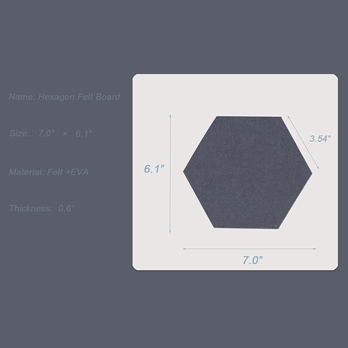 LAJAR 8 Pcs Hexagon Felt Bulletin Board Tiles, Self Adhesive Felt Pin Board Wall Tiles for Photos, Pictures, Memos (Light Gray)