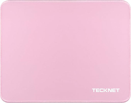 TECKNET Mouse Pad with Anti-fray Stitchin, Waterproof Surface & Non-Slip Rubber Base with Stitched Edges Gaming Mouse Mat for Laptop，Compatible with Laser and Optical Mice - Pink