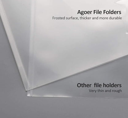 24 Pack A5 Plastic Envelopes - Agoer Clear Plastic Poly Envelope with Button Snap Closure, Clear Plastic Folders for Documents, Plastic File Bag Filing Envelopes for School Work Office Organization