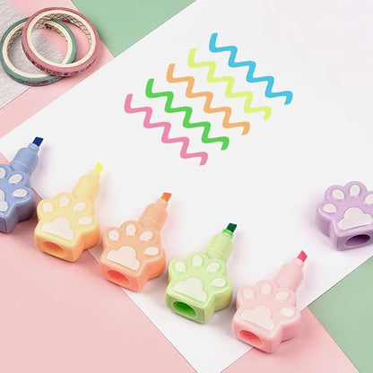 Set of 5 Cute Cats Paw Shape Color Highlighter Markers with 1 Cap, Multicolor Highlighter Pens for School & Office.