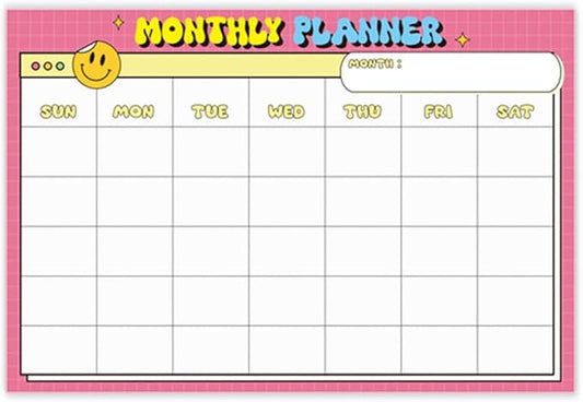 GEEKBEAR Dry Erase Refrigerator Calendar with 3 Markers - Attachable to Any Fridge with Special Suction Cups - Monthly and Weekly Designs, Acrylic - 15.7" x 10.6" (07. Smile Pink, Monthly)