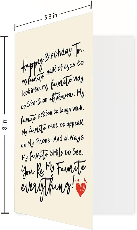 Romantic Birthday Card for Husband Boyfriend, Funny Birthday Cards Gifts for Wife Girlfriend, Sweet Love Card for Women Men, You're My Favorite Everything!