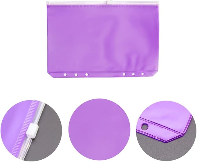Purple PVC Binder Pockets 12pcs A5 Binders Zipper Pouch Bag Loose Leaf 6 Holes PVC Zip Organizer Folder for Journal Budget Filing Pocket Bags