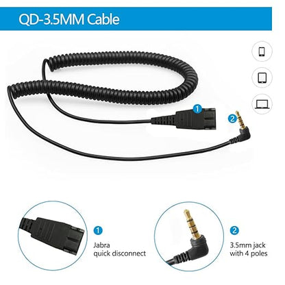 VT QD-3.5mm Cable Compatible with Jabra-QD headsets for Mobile Pones Computer Tablet Voip Phones (GN-QD)