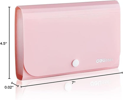 Expanding File Folder, Subdivision Accordion File Folder Mini Organizer PP Wallet for Cards,Coupons,Receipt,Tax Item or Changes,7x4.5 Inches,12 Pockets with Tabs and Check Case(Pink)