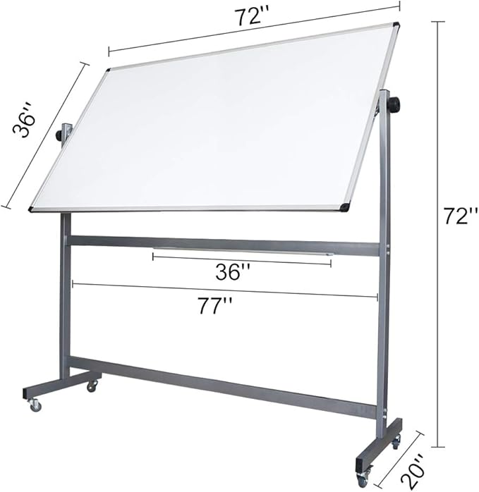 XIWODE 36x72 Large Magnetic Dry Erase Whiteboard with Stand - Double-Sided Freestanding Rolling Board, Flippable Design for Writing & Display, Silver Frame for Office, Classroom, Home