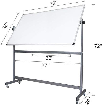 XIWODE 36x72 Large Magnetic Dry Erase Whiteboard with Stand - Double-Sided Freestanding Rolling Board, Flippable Design for Writing & Display, Silver Frame for Office, Classroom, Home