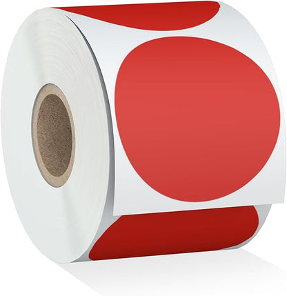 Misofuki 2" 750 Labels Red Circle Direct Thermal Stickers Labels Roll Compatible with Zebra, Rollo, MUNBYN, Self-Adhesive Round Direct Thermal Labels