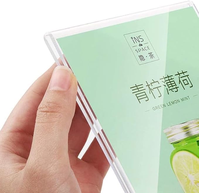 Acrylic Sign Holder A4/A5/A6 Menu Displays Double Sided, Wood Base Table Top Sign Stand (Vertical A6 105×148mm/4.13×5.83 inches)