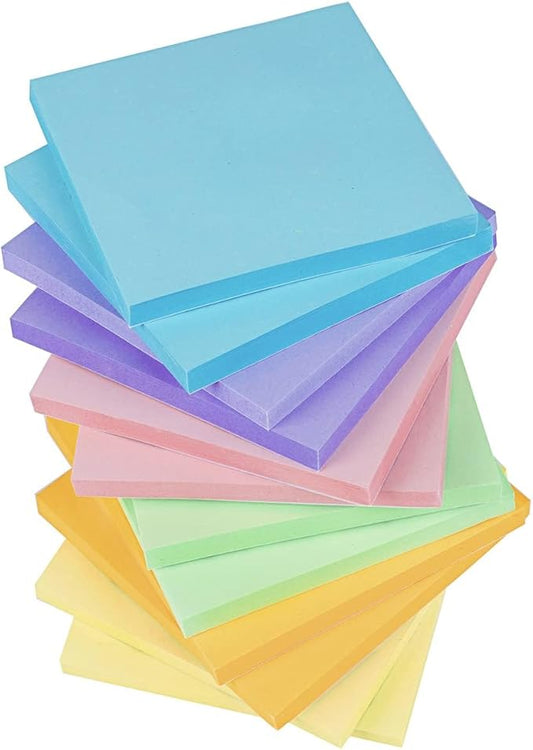 (12 Pack) Sticky Notes 3x3, Pastel Post Stickies Colorful Super Sticking Power Memo Pads, 6 Colors, Strong Adhesive