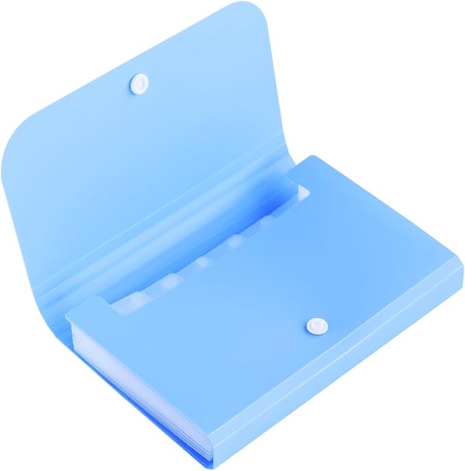 Expanding File Folder, Subdivision Accordion File Folder Mini Organizer PP Wallet for Cards,Coupons,Receipt,Tax Item or Changes,7x4.5 Inches,12 Pockets with Tabs and Check Case(Blue)