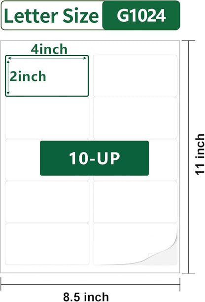 Shipping Labels 2"×4",40 Sheets,10-UP, 2×4 Stickers for Laser & Inkjet Printers,2×4 White Matte Printable Labels,US Letter Size