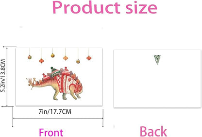 Christmas Card Set - 8 Holiday Cards with Red Envelopes - 8 Different Dinosaur Designs, Perfect for Giving to Your Friends Who Love Dinosaurs.