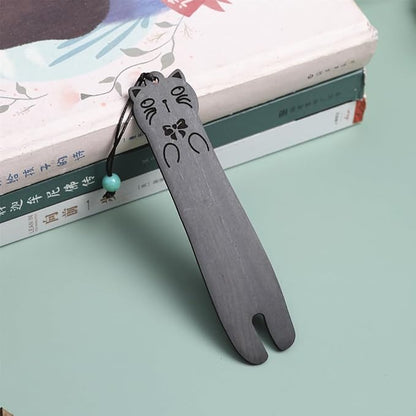 Wood Cat Bookmarks - Set of 4 Cute Bookmarks Aesthetic, Wooden Bookmarks Anime Cat Bookmark for Women Girl Kids, Kawaii Bookmark for Book Lover Cat Lover Friends Best Gifts (Black Sandalwood)