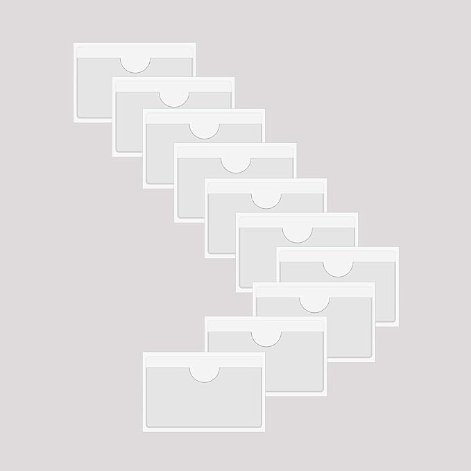 Adhesive Clear Pockets,Self Adhesive Clear Label Pockets Adhesive Card Folder Plastic Pockets Holders Sleeves for Index Cards Planners Cabinet Shelves Photo Cd,10Pieces(100x55mm)