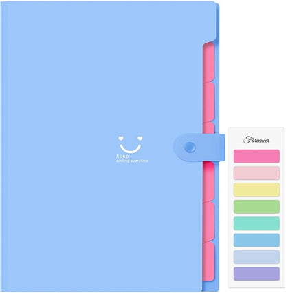 Forvencer Accordion File Organizer, Letter Size, 7 Pocket Expanding File Folder, Cute File Folder with Labels, Portable File Organizer for School Office Supplies, Folders for Documents, Blue