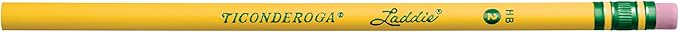 Ticonderoga Laddie Wood-Cased Pencils, 2 HB Soft, With Erasers, Yellow, 12 Count