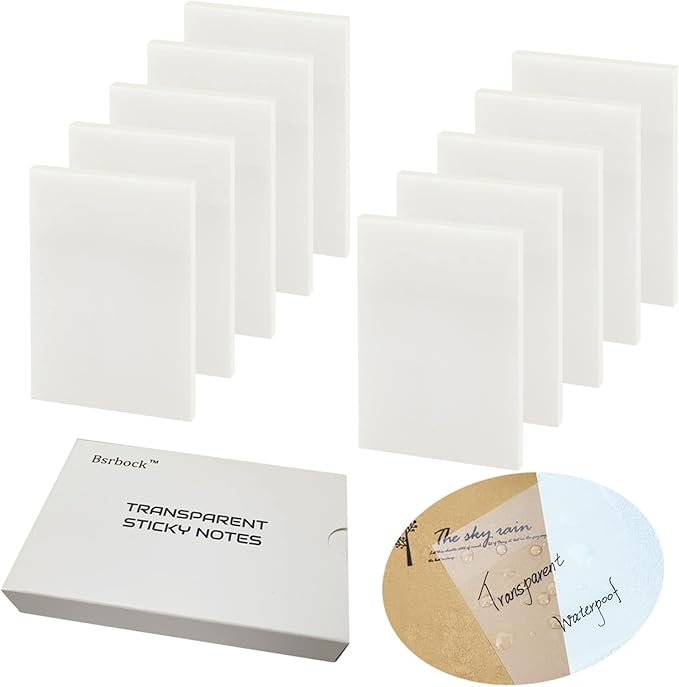 Transparent Sticky Notes 500 Sheets, 2 x 3 in Clear Sticky Notes, See Through Invisible Translucent Sticky Notes Waterproof Self-Stick Note Pads for School, Office (10 Packs)