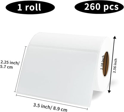 Name Tag Stickers,3.5" x 2.25" White Labels,Waterproof/Oil/Tear Resistant/Ink Won't Smudge (260pcs,1 Roll)