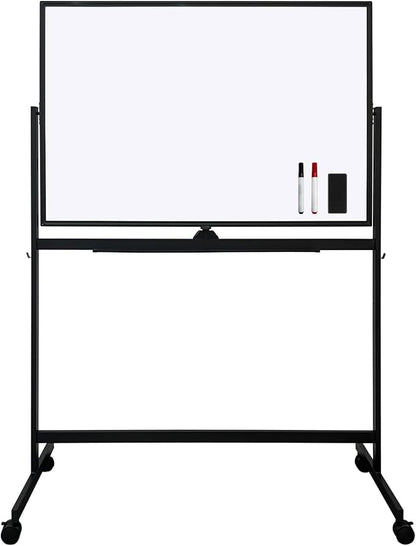 BESTBOARD Mobile Whiteboard 32 x 48 inch Large Height Adjust 360° Rolling Double Sided Dry Erase White Board on Wheels, Portable Easel with Stand for Home Office Classroom (32" x 48" BK)