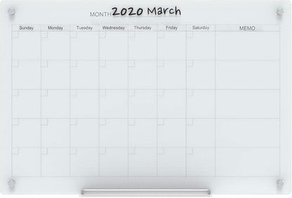 Audio-Visual Direct Magnetic Glass Dry Erase Board Set (3' x 2', Calendar White) for Wall - Monthly Planner