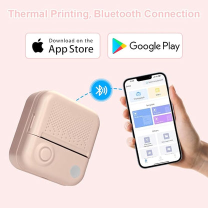 Mini Printer,Thermal Printers Sticker Maker with 3 Rolls Paper,Portable Wireless Bluetooth Inkless Printer, Recharge Pocket Label Maker, Small Printer for Scrapbook Supplies,Photo, Pink