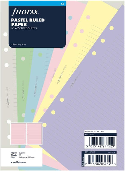 Filofax B132610 Organizer Refill, A5 Size, Pastel colors, Ruled Paper