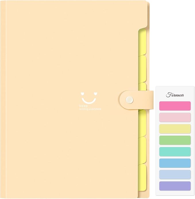 Forvencer Accordion File Organizer, Letter Size, 7 Pocket Expanding File Folder, Cute File Folder with Labels, Portable File Organizer for School Office Supplies, Folders for Documents, Yellow