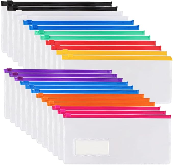 EOOUT 24pcs Poly Zip Envelope, Plastic Envelope, Reusable Envelopes, 9 x 4.7 Inches, A6 Size, 10 Colors, for Office Supplies