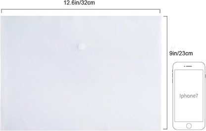 VANRA Poly File Folder Pockets File Jacket Plastic Envelope Flat Document Letter Organizer with Snap Button Closure A4 Letter Size (Pack of 5, Translucent)