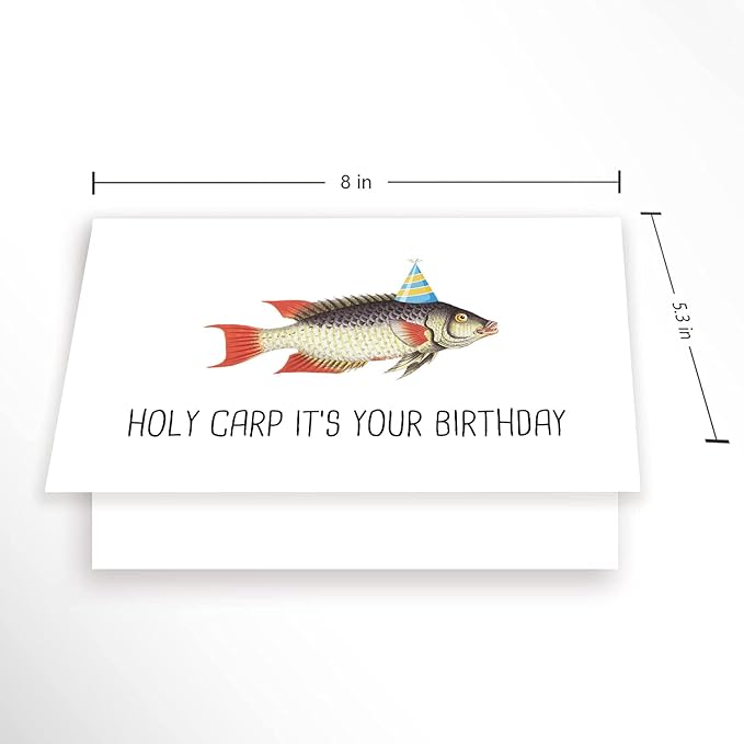 Spercy Funny Pun Birthday Card for Friends, Fishing Carp Birthday Card for Him Her, Humor Fishing Birthday Card, Holy Carp, It's Your Birthday