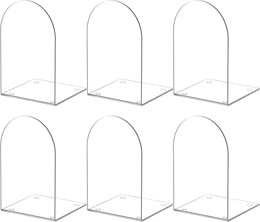 Acrylic Bookends 6 Pieces, Book Ends for Shelves, Clear Bookends for Book Shelves and Desktop Organizer, Transparent Bookends to Hold Books for Home Office Supplies