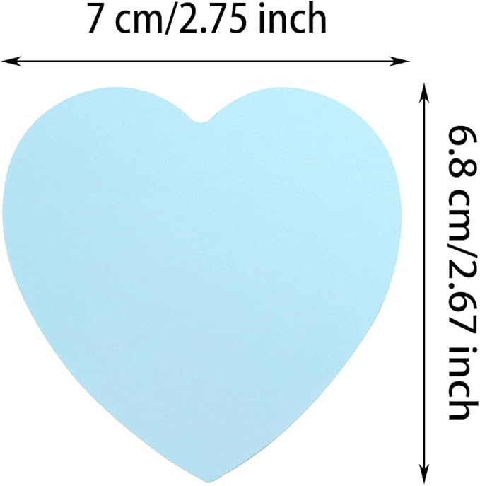 Mini Skater 2 Pack Kraft Paper Sticky Notes Heart Shaped Self-Stick Blank Book Tabs Paper Markers Sticky Notes Pad 100 Sheets Index Sticker (Light Blue)
