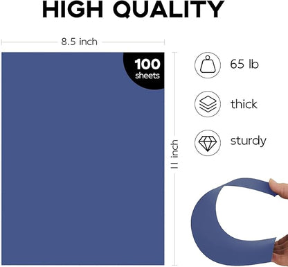 100 Sheets 65lb Blue Cardstock 8.5 x 11 Pastel Paper, Goefun Navy Blue Card Stock Printer Paper for Wedding Invitations, DIY Cards, Menus, Crafts