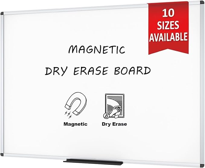VIZ-PRO Magnetic Dry Erase Board, 60 X 48 Inches, Silver Aluminium Frame