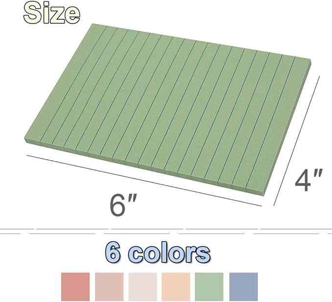 (12 Pack) Lined Sticky Notes 4x6 in Post Ruled Stickies Super Sticking Power Memo Pads Vintage Colors