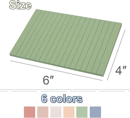 (12 Pack) Lined Sticky Notes 4x6 in Post Ruled Stickies Super Sticking Power Memo Pads Vintage Colors