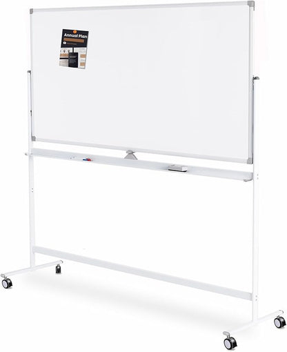 48" x 32" Adjustable Mobile Double-Sided Dry Erase Whiteboard Easel with Casters - Sturdy Reversible White Board for Offices, Schools, and Presentations