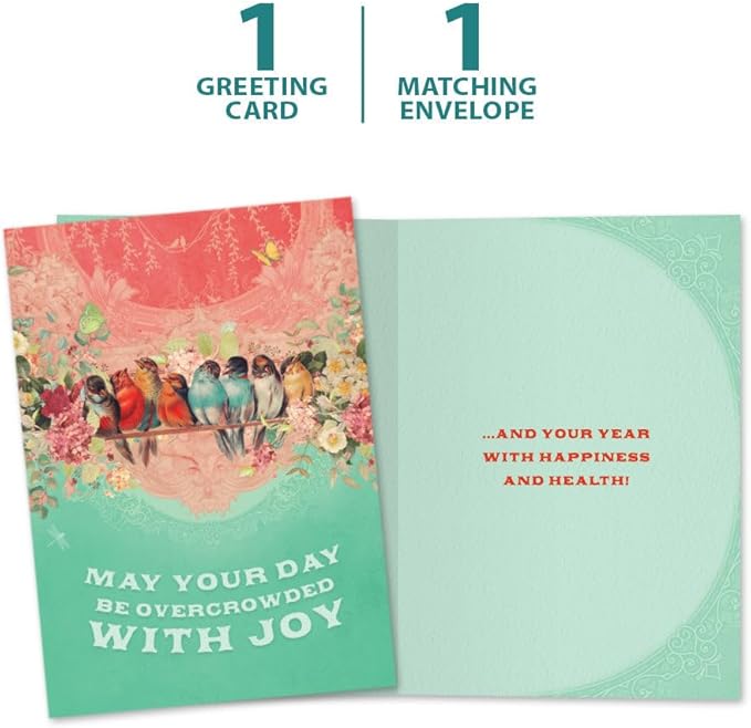 Tree-Free Greetings - Birthday Card - Artful Designs - 1 Card + Matching Envelope - Made in USA - 100% Recycled Paper - 5 x 7 - Overcrowded with Joy (VO69645)