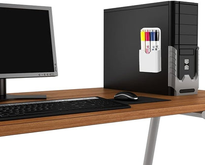 Magnetic Marker Holder Pen Holder for Whiteboard or Fridge Magnet Pencil Cup Storage Organizer for Classroom Office Home Locker and Metal Cabinets Media Organizer Storage 2Pack(White) (White)