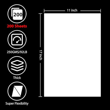 200 Sheets White Cardstock 11” x 17”, 92lb/250gsm Card Stock, Thick Card Stock Paper, Heavy Cardstock Paper for Printer, Resume, Scrapbooks, Art, Crafts, Business Cards