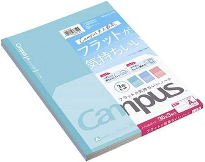 KOKUYO Campus Composition Kimochii Notebook, 3 Pack Feels Flat Semi-B5 Comp Book, Green Pink Blue, Dot A 7mm Ruled, 30 Sheets Lined Journal Notebook for School Note Taking. Japan Import (NO-FL3CATX3)