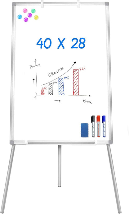Easel Whiteboard - Magnetic Portable Dry Erase 40 x 28 Tripod Height Adjustable, Flipchart Easel Stand White Board for Office (40x28 White)