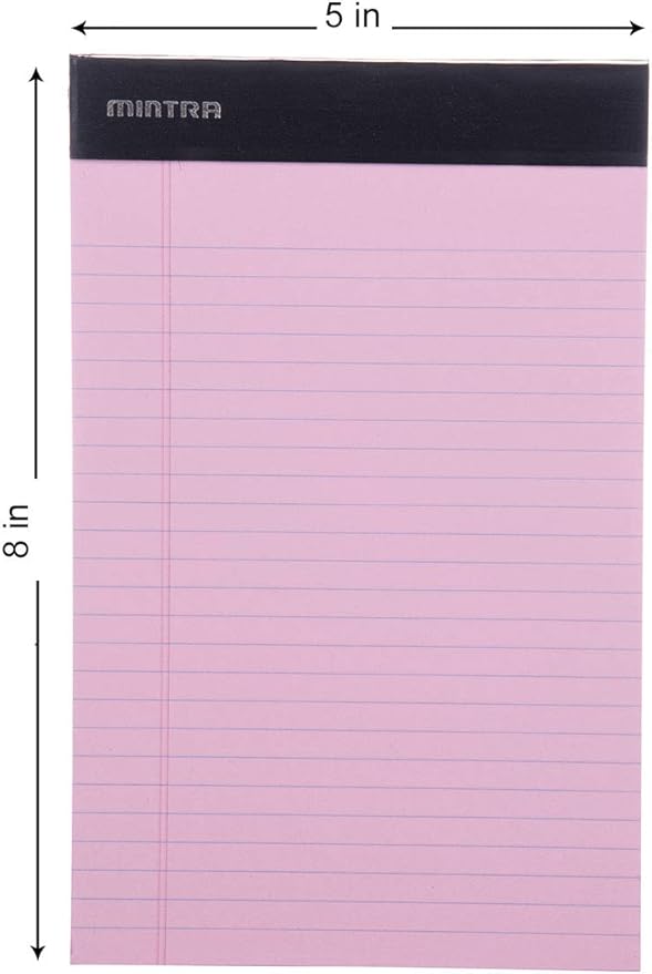 Mintra Office Legal Pads, ((xBasic, 5in x 8in, (Pastel), 36pk (6-6pks)), Narrow Ruled, 50 Sheets per Notepad, Micro perforated Writing Pad, Notebook Paper for School, College, Office, Work